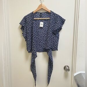 (NEW) WINDSOR Blue Floral Tie Front Cardigan - Size Medium